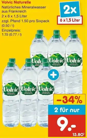 Netto Marken-Discount Volvic Naturelle Natürliches Mineralwasser 2 x 6 x 1,5 Liter Angebot