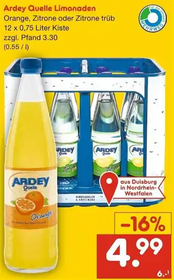 Netto Marken-Discount Ardey Quelle Limonaden 12x0,75 Liter Kiste Angebot