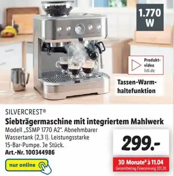 Lidl Silvercrest Siebträgermaschine mit integriertem Mahlwerk Modell SSMP 1770 A2 Angebot