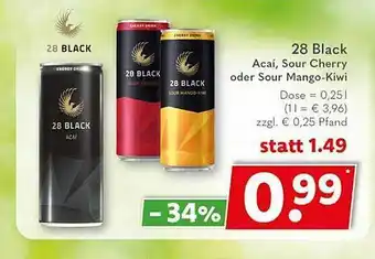 Getränkeland 28 black acaí, sour cherry oder sour mango-kiwi Angebot