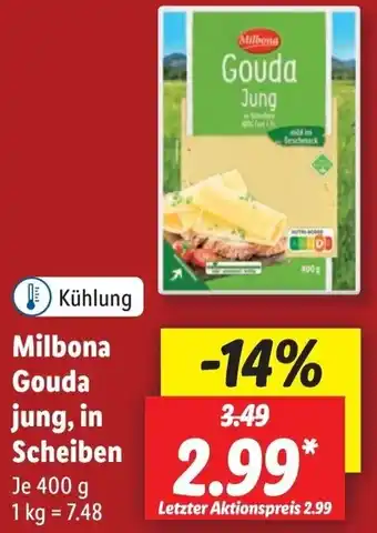 Lidl Milbona Gouda jung, in Scheiben 400 g Angebot