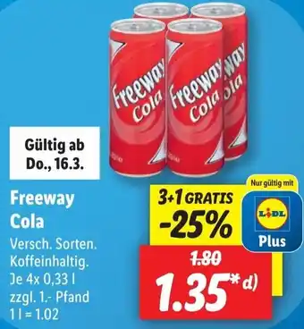 Lidl Freeway Cola 4 x 0,33 L Angebot