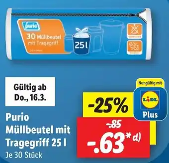 Lidl Purio Müllbeutel mit Tragegriff 25 L, 30 Stück Angebot