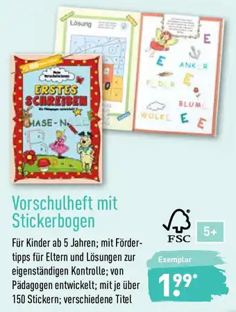 Aldi Nord Vorschulheft mit Stickerbogen Angebot