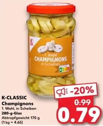 Kaufland K-Classic Champignons 280 g Glas Angebot