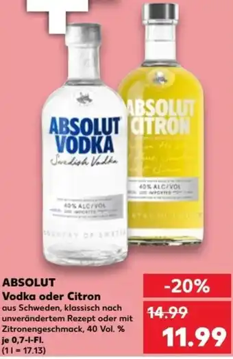 Kaufland Absolut Vodka oder Citron 0,7 L-Fl. Angebot