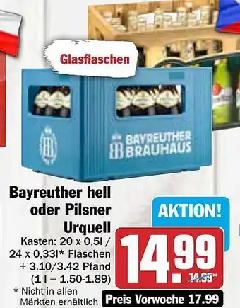 AEZ Bayreuther hell oder pilsner urquell Angebot