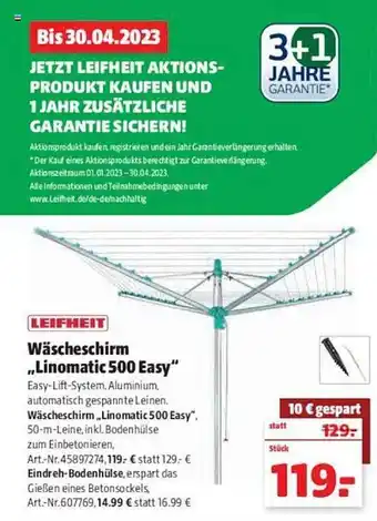 Hagebau Leifheit wäscheschirm „linomatic 500 easy“ Angebot