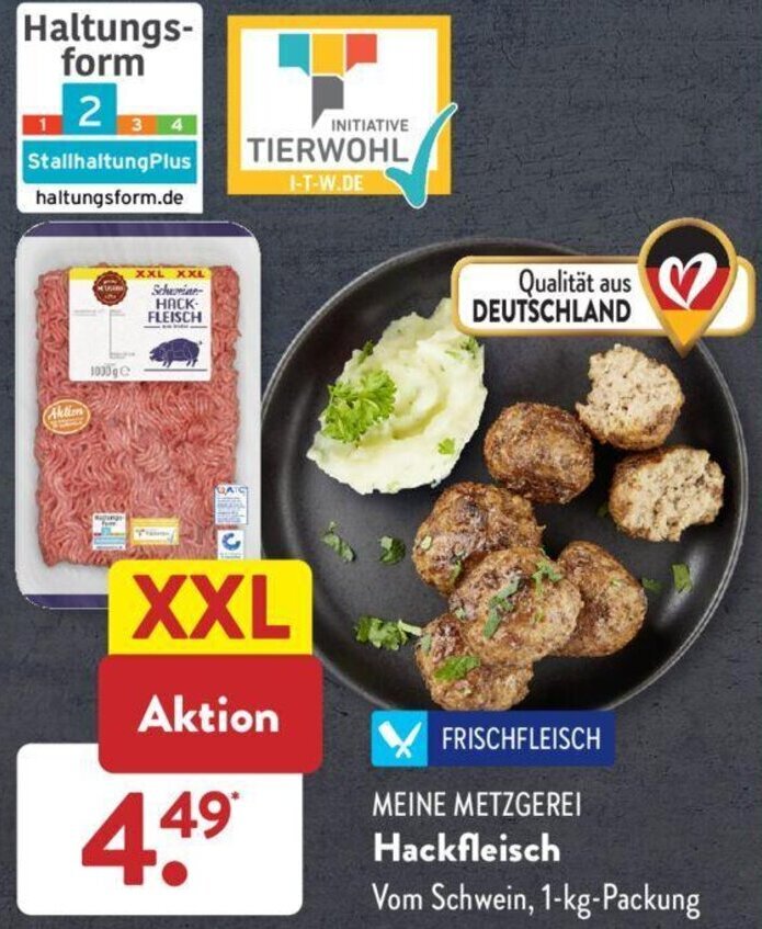 Meine Metzgerei Hackfleisch 1 kg Packung Angebot bei Aldi Süd