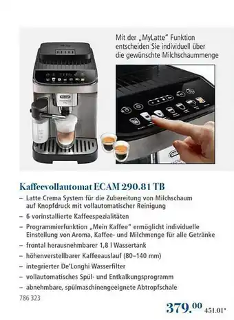 Selgros Kaffeevollautomat ecam 290.81tb Angebot