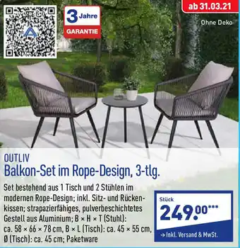Aldi Nord Outliv Balkon Set im Rope Design, 3 tlg Angebot