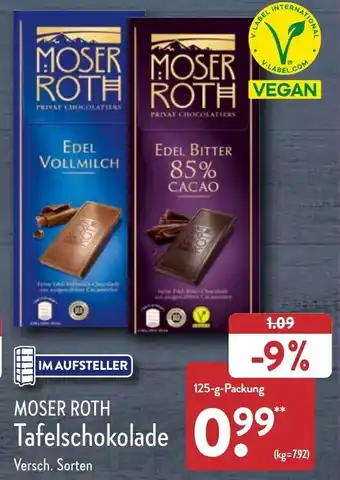 Aldi Nord Moser Roth Tafelschokolade 125 g Packung Angebot