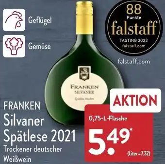 Aldi Nord Franken Silvaner Spätlese 2021, 0,75 L Flasche Angebot