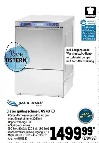 METRO Gläserspülmaschine e gs 40 k0 Angebot