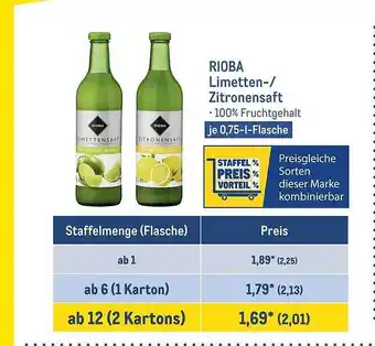 METRO Rioba limetten- oder zitronensaft Angebot