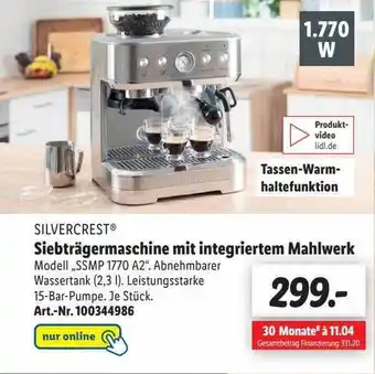 Lidl Silvercrest siebträgermaschine mit integriertem mahlwerk Angebot