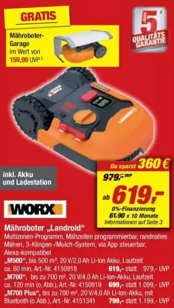 toom Baumarkt Worx Mähroboter Landroid M500 Angebot