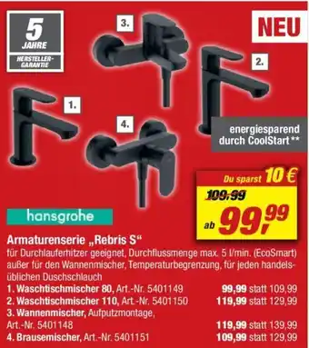 toom Baumarkt hansgrohe Armaturenserie Rebris S Angebot