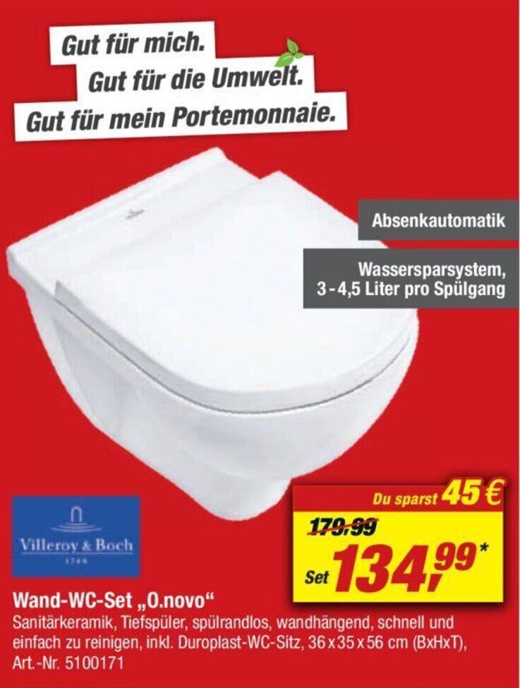 Villeroy & Boch Wand WC Set ,,O.novo" Angebot bei toom Baumarkt