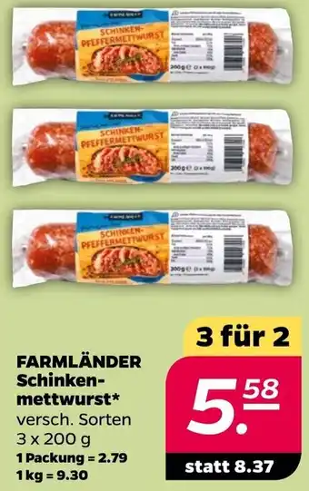 NETTO Farmländer Schinkenmettwurst 3x200 g Angebot