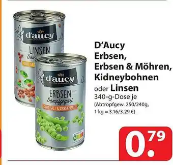 Famila Nord Ost D'aucy erbsen & möhren, kidneybohnen oder linsen Angebot