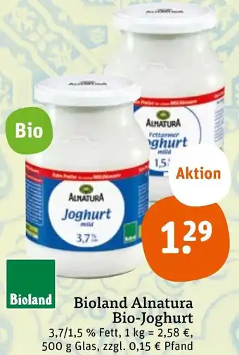 tegut Bioland Alnatura Bio Joghurt 500 g Glas Angebot