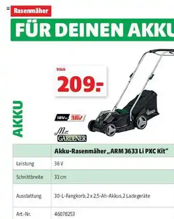 Hagebau M.r. gardener akku-rasenmäher „arm 3633 li pxc kit“ Angebot