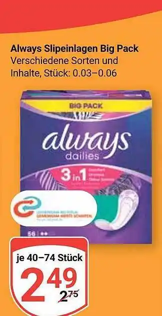 Globus Always slipeinlagen big pack Angebot