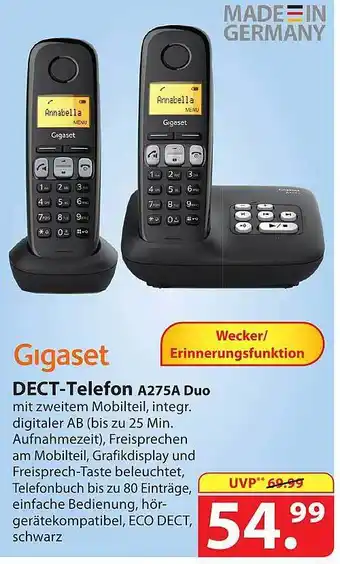 Famila Nord Ost Gigaset dect-telefon a275a duo Angebot