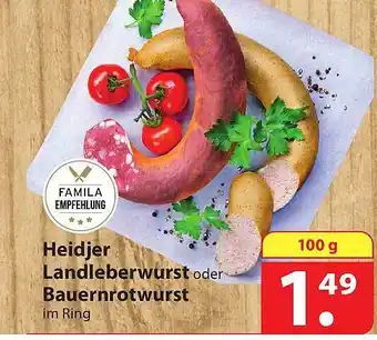 Famila Nord Ost Heidjer landleberwurst oder bauernrotwurst Angebot