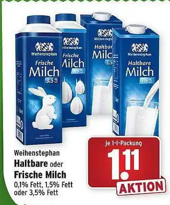 Wasgau Weihenstephan haltbare oder frische milch Angebot