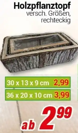 CENTERSHOP Holzpflanztopf 30 x 13 x 9 cm Angebot