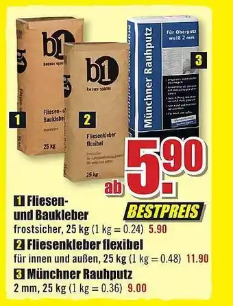 B1 Discount Baumarkt Fliesenund baukleber, fliesenkleber flexibel, münchner rauhputz Angebot