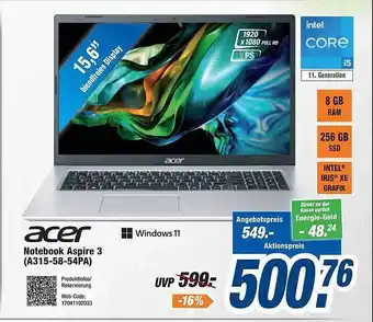 Expert Acer notebook aspire 3 a315-58-54pa Angebot