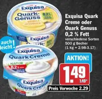 Hit Exquisa Quark Creme oder Quark Genuss 0,2% Fett 500 g Becher Angebot