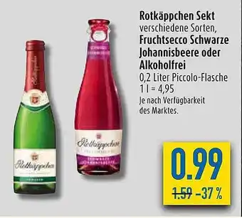 diska Rotkäppchen sekt, fruchtsecco schwarze johannisbeere oder alkoholfrei Angebot
