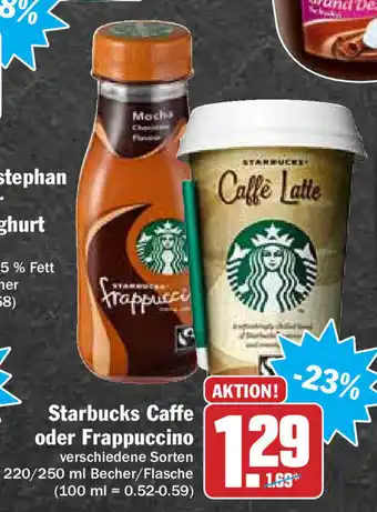 Hit Starbucks Caffe oder Frappuccino 220/250ml Becher Angebot