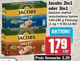 Hit Jacobs 2in1 oder 3in1 Löslicher Kaffee 140-180 g Packung Angebot