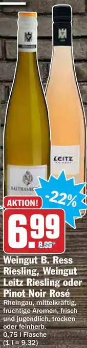 Hit Weingut B. Ress Riesling, Weingut Leitz Riesling oder Pinot Noir Rose 0,75L Angebot