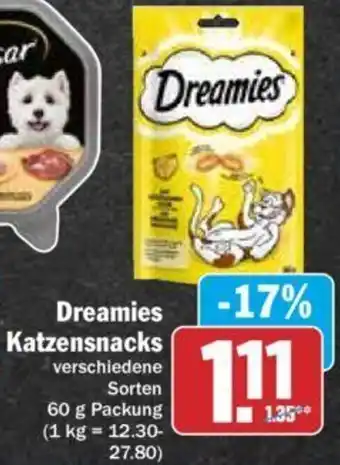 Hit Dreamies Katzensnacks 60 g Packung Angebot