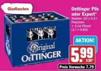 Hit Oettinger Pils oder Export 20x0,5 L Flaschen Angebot