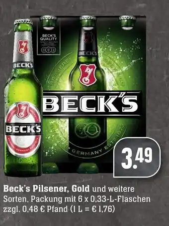 Edeka Neukauf Beck's Pilsener, Gold 6x0,33L Angebot