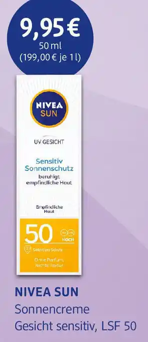 dm drogerie Nivea Sun Sonnencreme Gesicht sensitiv LSF 50, 50 ml Angebot