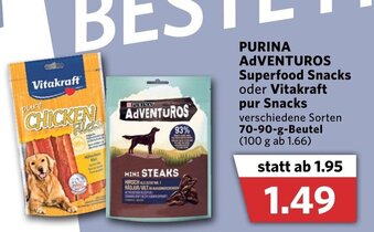 Combi Purina Adventuros Superfood Snacks oder Vitakraft pur Snacks 70-90g beutel Angebot