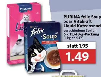 Combi Purina felix Soup oder Vitakraft Liquid Katzensnack 6x15/48g Angebot