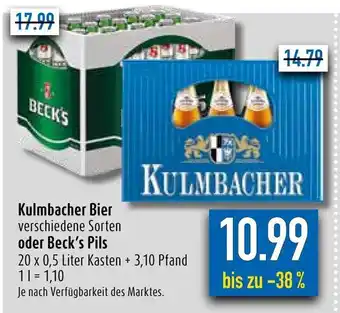 diska Kulmbacher Bier o. Beck's Pils 20*500 ml Angebot