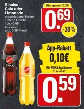 WEZ Sinalco Cola oder Limonade 1,25Ltr. Flasche Angebot