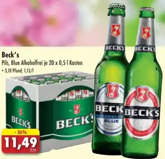 Lösch Depot Beck's Pils, Blue Alkoholfrei 20x0,5 L Kasten Angebot