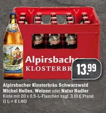 Edeka Neukauf Alpirsbacher Klosterbräu Schwarzwald Michel Helles, Weizen oder Natur Radler 20x0,5L Angebot