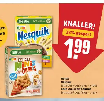 REWE Nestlé Nesquik 330g oder Cini Minis Churros 360g Angebot